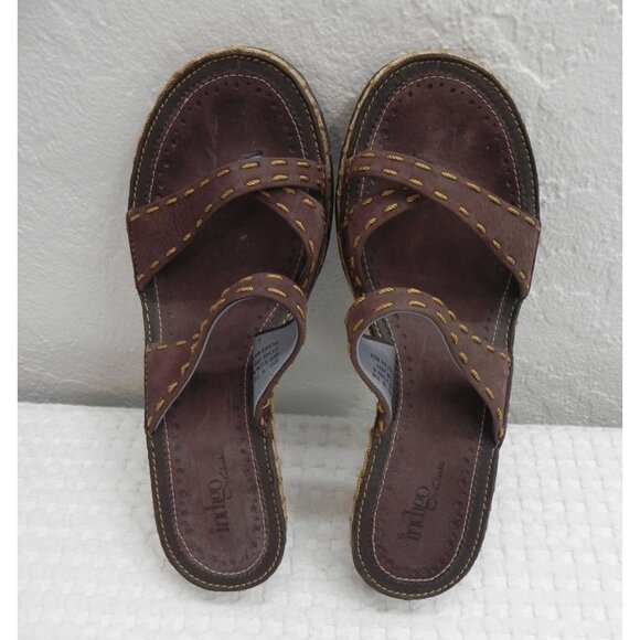 Indigo by Clarks Brown Leather Wedge Espadrille Jute Heel Women's Size 7 - Picture 10 of 11